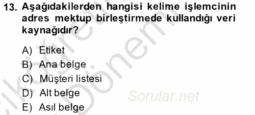 Dış Ticarette Bilgisayar Uygulamaları 2013 - 2014 Ara Sınavı 13.Soru