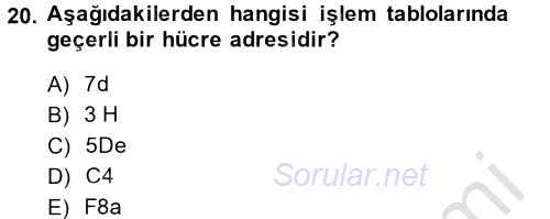 Dış Ticarette Bilgisayar Uygulamaları 2013 - 2014 Ara Sınavı 20.Soru