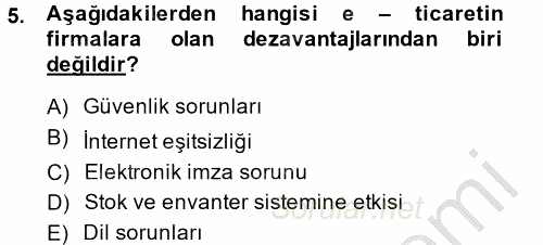 Dış Ticarette Bilgisayar Uygulamaları 2013 - 2014 Ara Sınavı 5.Soru