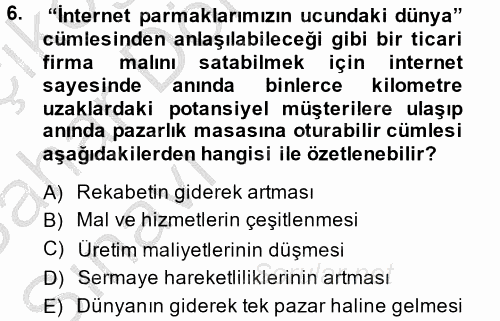 Dış Ticarette Bilgisayar Uygulamaları 2013 - 2014 Ara Sınavı 6.Soru