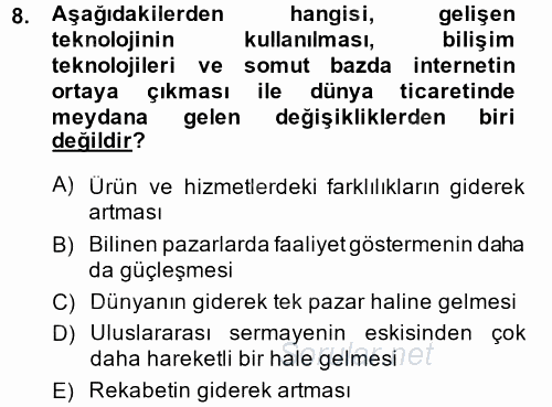 Dış Ticarette Bilgisayar Uygulamaları 2013 - 2014 Ara Sınavı 8.Soru
