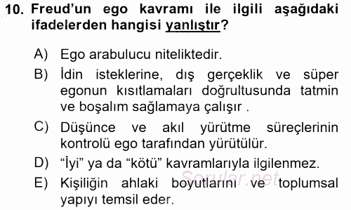 Çocuk Gelişimi 2016 - 2017 3 Ders Sınavı 10.Soru