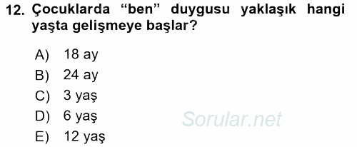 Çocuk Gelişimi 2016 - 2017 3 Ders Sınavı 12.Soru