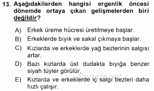 Çocuk Gelişimi 2016 - 2017 3 Ders Sınavı 13.Soru