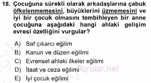 Çocuk Gelişimi 2016 - 2017 3 Ders Sınavı 18.Soru