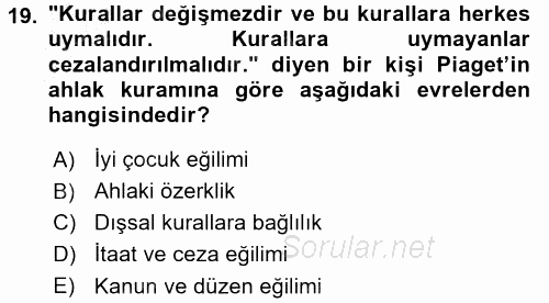 Çocuk Gelişimi 2016 - 2017 3 Ders Sınavı 19.Soru