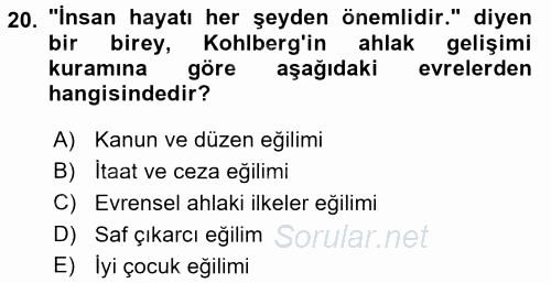 Çocuk Gelişimi 2016 - 2017 3 Ders Sınavı 20.Soru