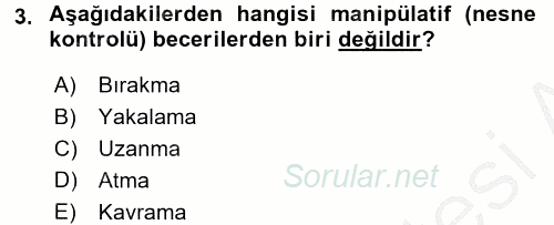 Çocuk Gelişimi 2016 - 2017 3 Ders Sınavı 3.Soru