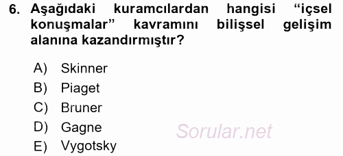 Çocuk Gelişimi 2016 - 2017 3 Ders Sınavı 6.Soru