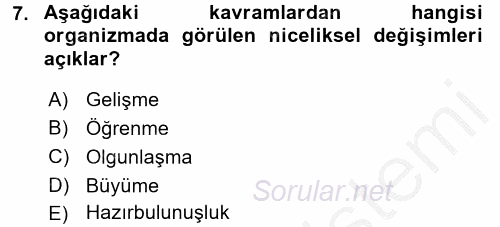 Çocuk Gelişimi 2016 - 2017 3 Ders Sınavı 7.Soru