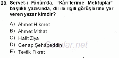 XVI-XIX. Yüzyıllar Türk Dili 2013 - 2014 Tek Ders Sınavı 20.Soru