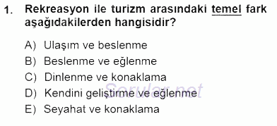 Turizm Coğrafyası 2012 - 2013 Dönem Sonu Sınavı 1.Soru