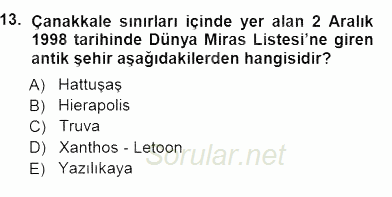 Turizm Coğrafyası 2012 - 2013 Dönem Sonu Sınavı 13.Soru