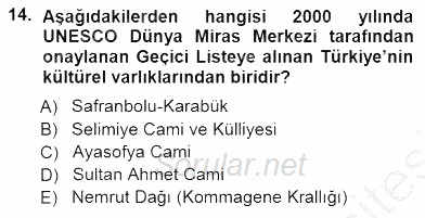 Turizm Coğrafyası 2012 - 2013 Dönem Sonu Sınavı 14.Soru