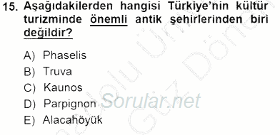 Turizm Coğrafyası 2012 - 2013 Dönem Sonu Sınavı 15.Soru