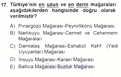 Turizm Coğrafyası 2012 - 2013 Dönem Sonu Sınavı 17.Soru