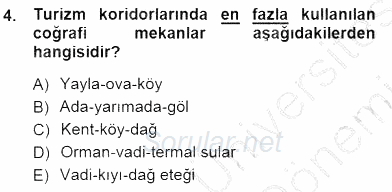 Turizm Coğrafyası 2012 - 2013 Dönem Sonu Sınavı 4.Soru