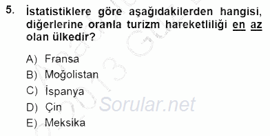 Turizm Coğrafyası 2012 - 2013 Dönem Sonu Sınavı 5.Soru