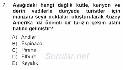 Turizm Coğrafyası 2012 - 2013 Dönem Sonu Sınavı 7.Soru