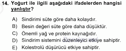 Yiyecek Üretim Temelleri 2016 - 2017 3 Ders Sınavı 14.Soru