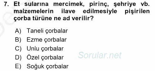 Yiyecek Üretim Temelleri 2016 - 2017 3 Ders Sınavı 7.Soru