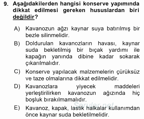 Yiyecek Üretim Temelleri 2016 - 2017 3 Ders Sınavı 9.Soru