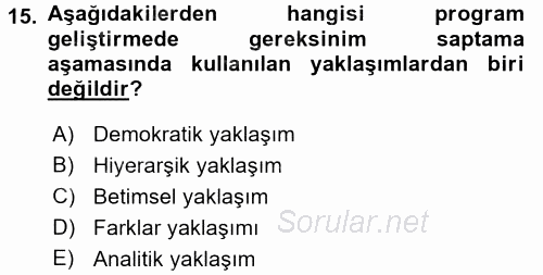 İşletmelerde Eğitim ve Geliştirme 2017 - 2018 Ara Sınavı 15.Soru