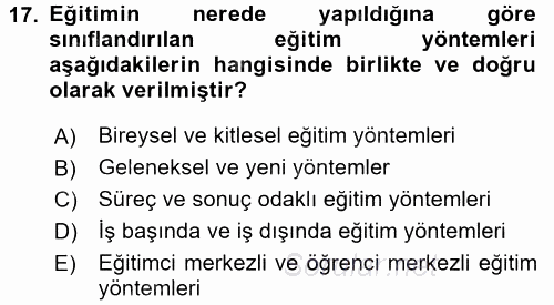 İşletmelerde Eğitim ve Geliştirme 2017 - 2018 Ara Sınavı 17.Soru