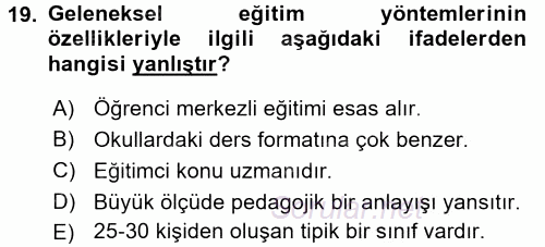 İşletmelerde Eğitim ve Geliştirme 2017 - 2018 Ara Sınavı 19.Soru