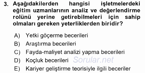 İşletmelerde Eğitim ve Geliştirme 2017 - 2018 Ara Sınavı 3.Soru