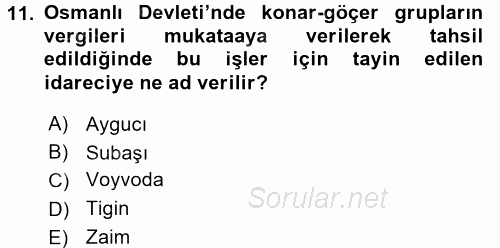 Osmanlı´da İskan ve Göç 2015 - 2016 Ara Sınavı 11.Soru
