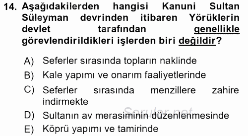 Osmanlı´da İskan ve Göç 2015 - 2016 Ara Sınavı 14.Soru