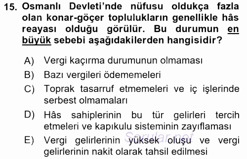 Osmanlı´da İskan ve Göç 2015 - 2016 Ara Sınavı 15.Soru
