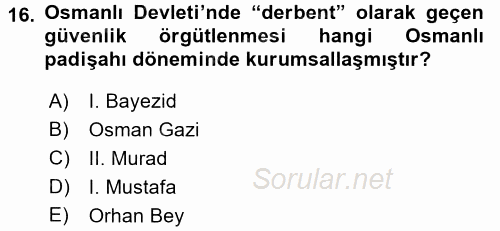 Osmanlı´da İskan ve Göç 2015 - 2016 Ara Sınavı 16.Soru