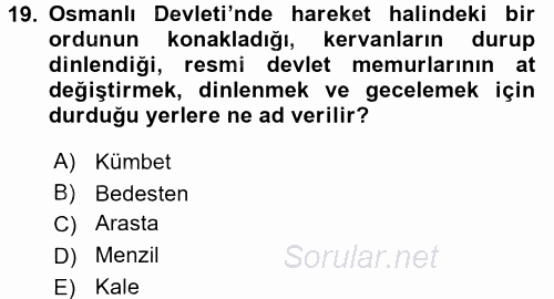 Osmanlı´da İskan ve Göç 2015 - 2016 Ara Sınavı 19.Soru