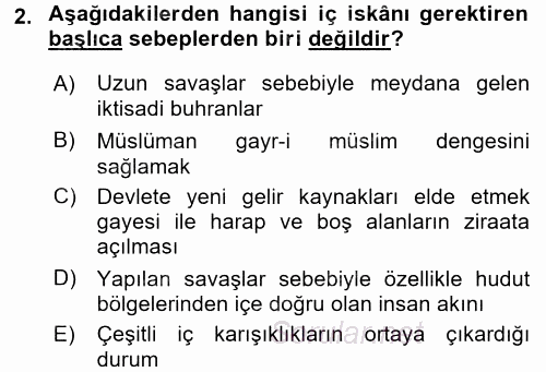 Osmanlı´da İskan ve Göç 2015 - 2016 Ara Sınavı 2.Soru
