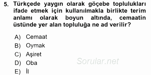 Osmanlı´da İskan ve Göç 2015 - 2016 Ara Sınavı 5.Soru