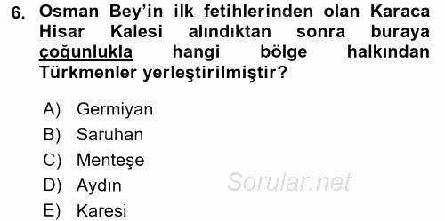 Osmanlı´da İskan ve Göç 2015 - 2016 Ara Sınavı 6.Soru