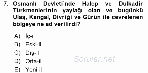Osmanlı´da İskan ve Göç 2015 - 2016 Ara Sınavı 7.Soru