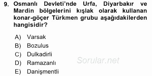 Osmanlı´da İskan ve Göç 2015 - 2016 Ara Sınavı 9.Soru