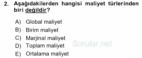 Lojistik Maliyetleri ve Raporlama 1 2015 - 2016 Ara Sınavı 2.Soru