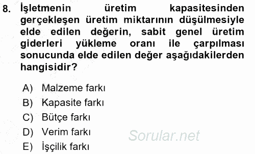 Lojistik Maliyetleri ve Raporlama 1 2015 - 2016 Ara Sınavı 8.Soru