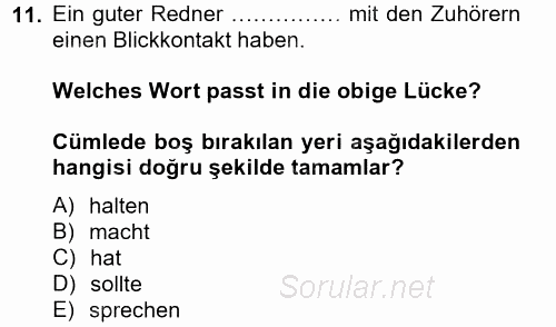 Almanca 2 2012 - 2013 Dönem Sonu Sınavı 11.Soru