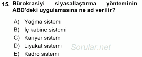 Kamu Yönetimi 2016 - 2017 3 Ders Sınavı 15.Soru