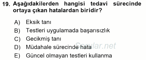 Sağlık Kurumlarında Kalite Yönetimi 2015 - 2016 Dönem Sonu Sınavı 19.Soru