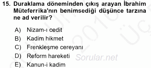 İslam Düşünce Tarihi 2016 - 2017 3 Ders Sınavı 15.Soru