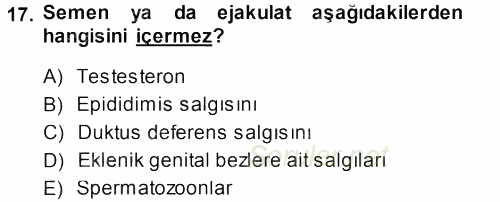 Temel Veteriner Histoloji ve Embriyoloji 2013 - 2014 Dönem Sonu Sınavı 17.Soru