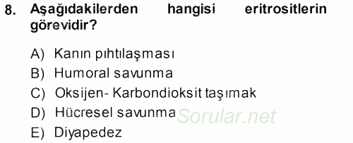 Temel Veteriner Histoloji ve Embriyoloji 2013 - 2014 Dönem Sonu Sınavı 8.Soru