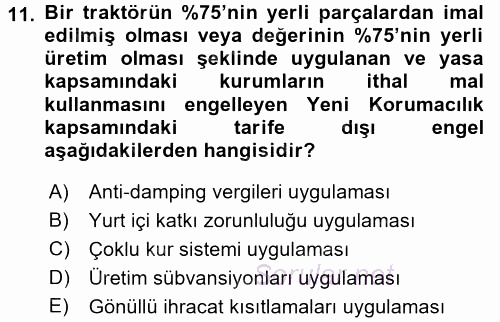 Uluslararası İktisat 2016 - 2017 Dönem Sonu Sınavı 11.Soru