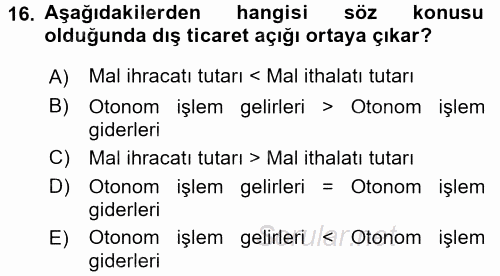 Uluslararası İktisat 2016 - 2017 Dönem Sonu Sınavı 16.Soru